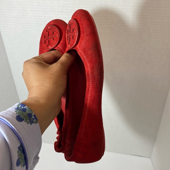 Tory Burch Women’s Minnie Travel Ballet Suede Flat Red Size 8.5 - Picture 6 of 10